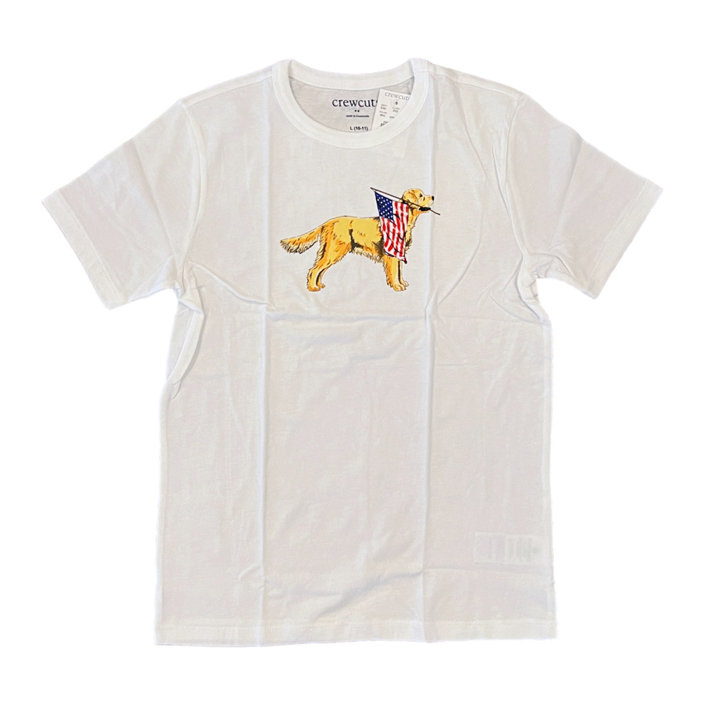 NWT J. Crew Boys' White W/Patriotic Flag 4th of July Dog Graphic Tee